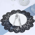 6-Pack Dining Table Mats Floral Lace Design Black - Vinyl Non-Slip Surface with Vintage Appeal 15"