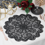 6-Pack Dining Table Mats Floral Lace Design Black - Vinyl Non-Slip Surface with Vintage Appeal 15"