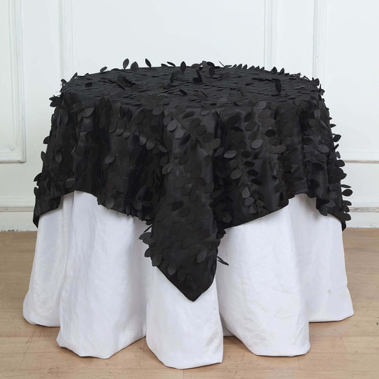 Taffeta 54"x54" Table Overlay Square Tablecloth Black 3D Leaf Petal Table Cover