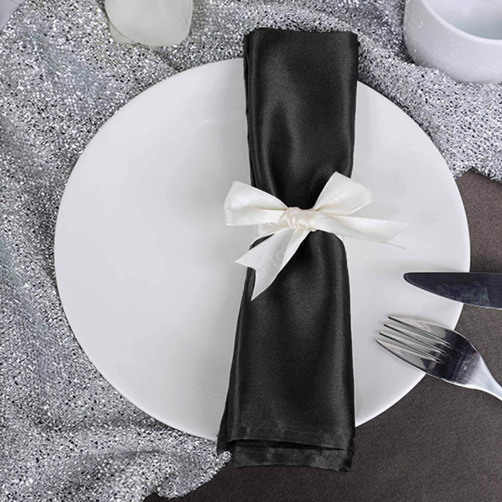 5 Pack Satin 20"x20" Napkins Black - Luxurious Shine & Smooth Dinner Napkins for Upscale Events