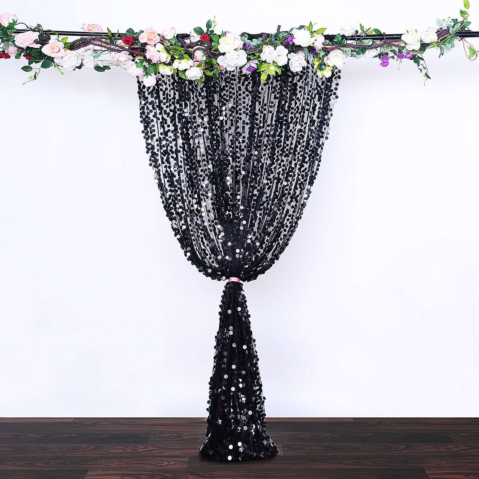 8ftx8ft Black Big Payette Sequin Event Curtain Drapes, Backdrop Event Panel