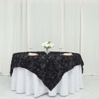 Satin 72"x72" Table Overlay Square Tablecloth Black - 3D Rosette Design for Stylish Occasions