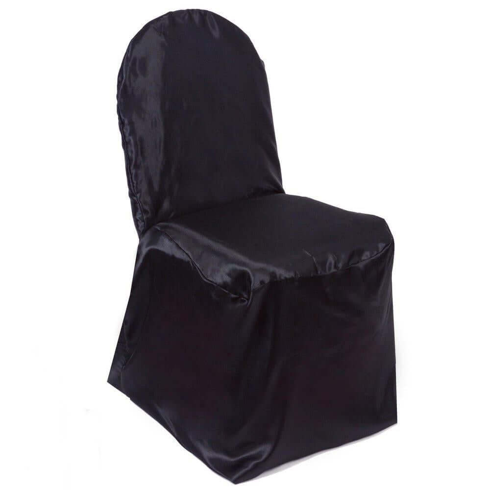 Satin Chair Covers for Banquet Chairs Black with Glossy Finish - Reusable Slipcovers
