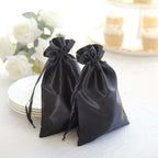 12 Pack 6"x9" Black Satin Drawstring Wedding Party Favor Gift Bags