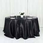 Satin 132" Round Tablecloth Black - Stylish Seamless Table Cover for Weddings & Events
