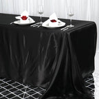 Satin Rectangular 90"x156" Tablecloth Black - Seamless Stylish Table Cover for Wedding & Event Decoration