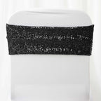 5 Pack Sequin Spandex Chair Sashes Black - Sparkly Stretch Chair Bands for Glamorous Events 6"x15"