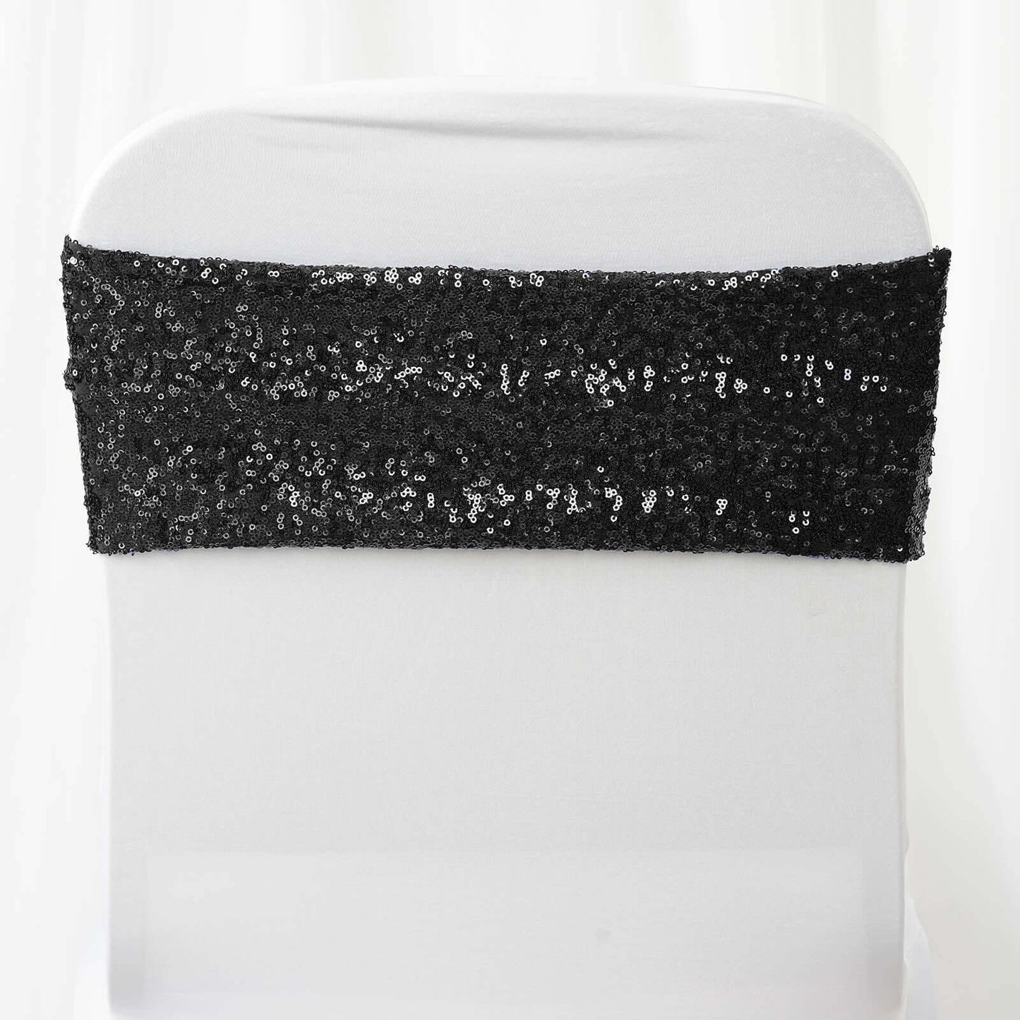 5 Pack Sequin Spandex Chair Sashes Black - Sparkly Stretch Chair Bands for Glamorous Events 6"x15"
