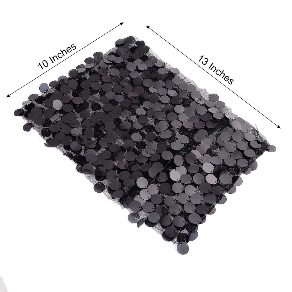 5 Pack Big Payette Sequin 13"x10" Chair Sash Bands Black - Stylish Glittering Decor for Weddings & Gatherings