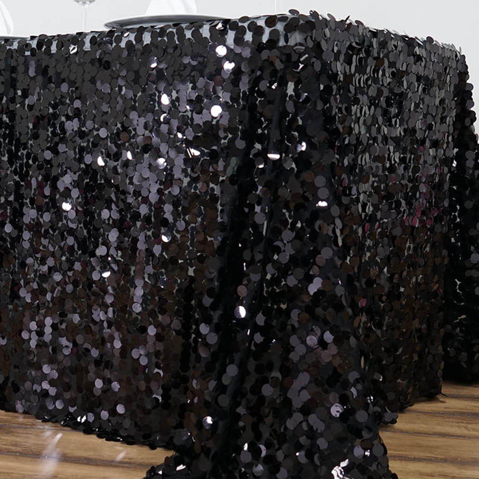 Sequin 90"x156" Rectangle Tablecloth Black - Seamless Big Payette Table Cover