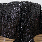 Sequin 90"x132" Rectangle Tablecloth Black - Seamless Big Payette Design for Sophisticated Occasions