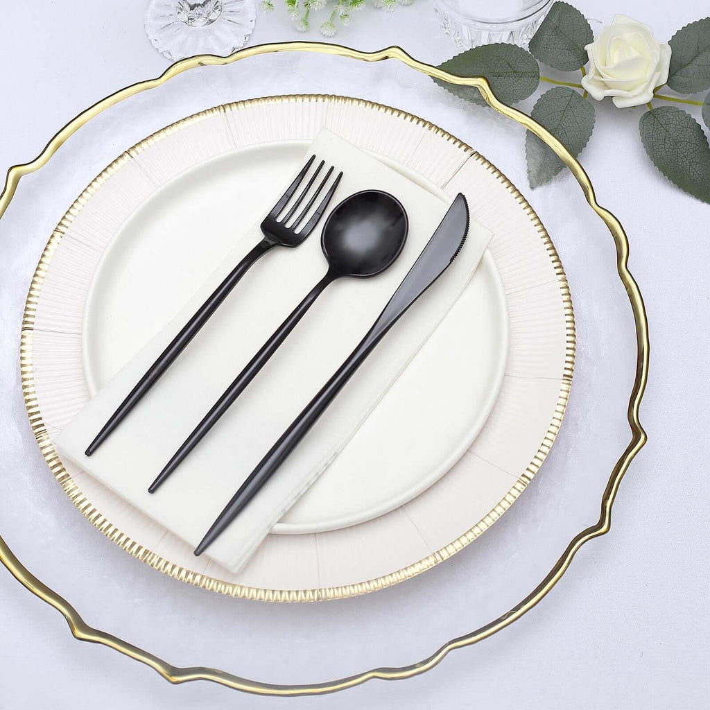 50-Pack Plastic Utensil Set Black - Premium Disposable Heavy Duty Sleek Flatware for Events