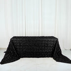 Satin 90"x156" Rectangle Tablecloth Black - Grandiose 3D Rosette Table Cover with Seamless Finish