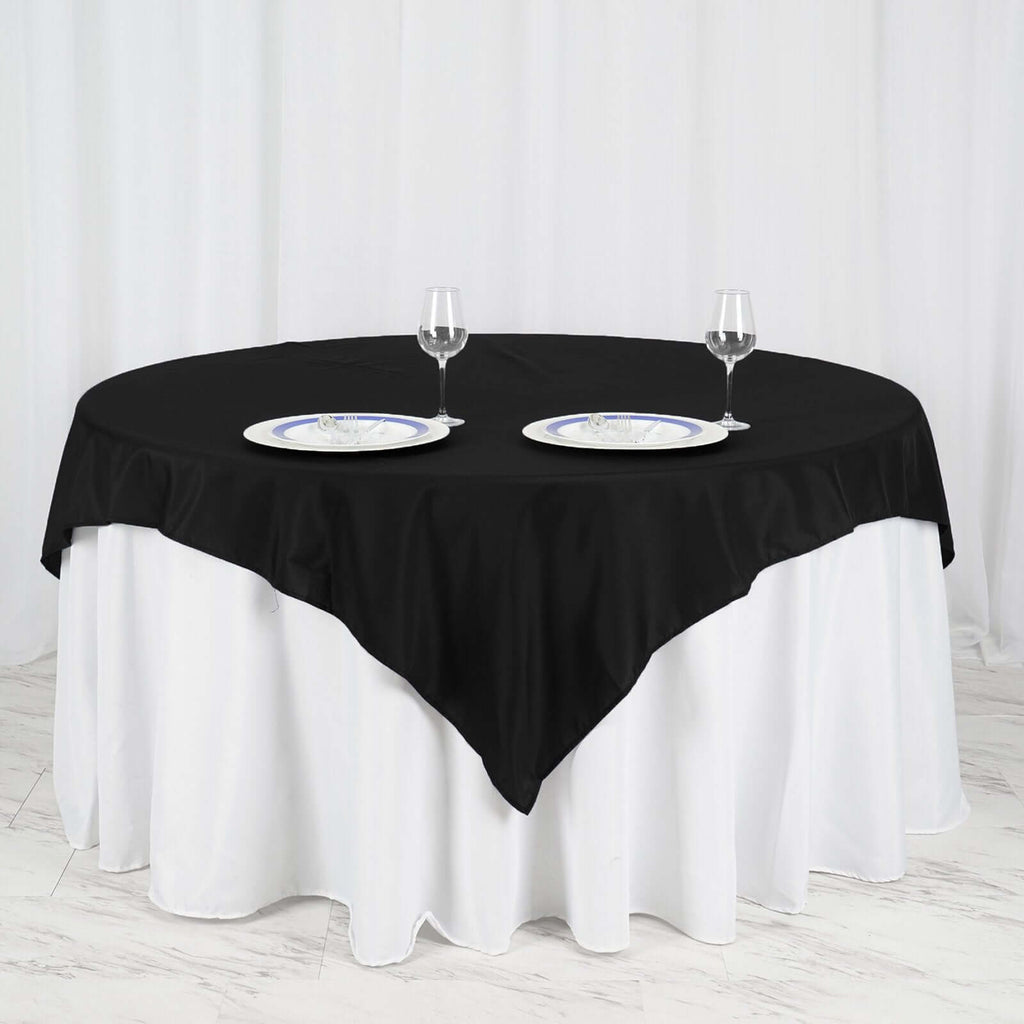 Polyester 70"x70" Table Overlay Square Tablecloth Black - Wrinkle-Resistant & Durable Table Cover for Events