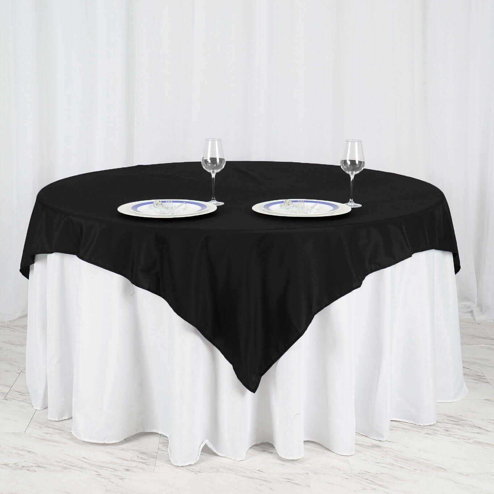 Polyester 70"x70" Table Overlay Square Tablecloth Black - Wrinkle-Resistant & Durable Table Cover for Events