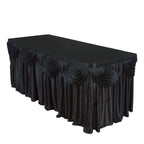 Satin 21ft Table Skirt Black - Pleated Double Drape Table Cover