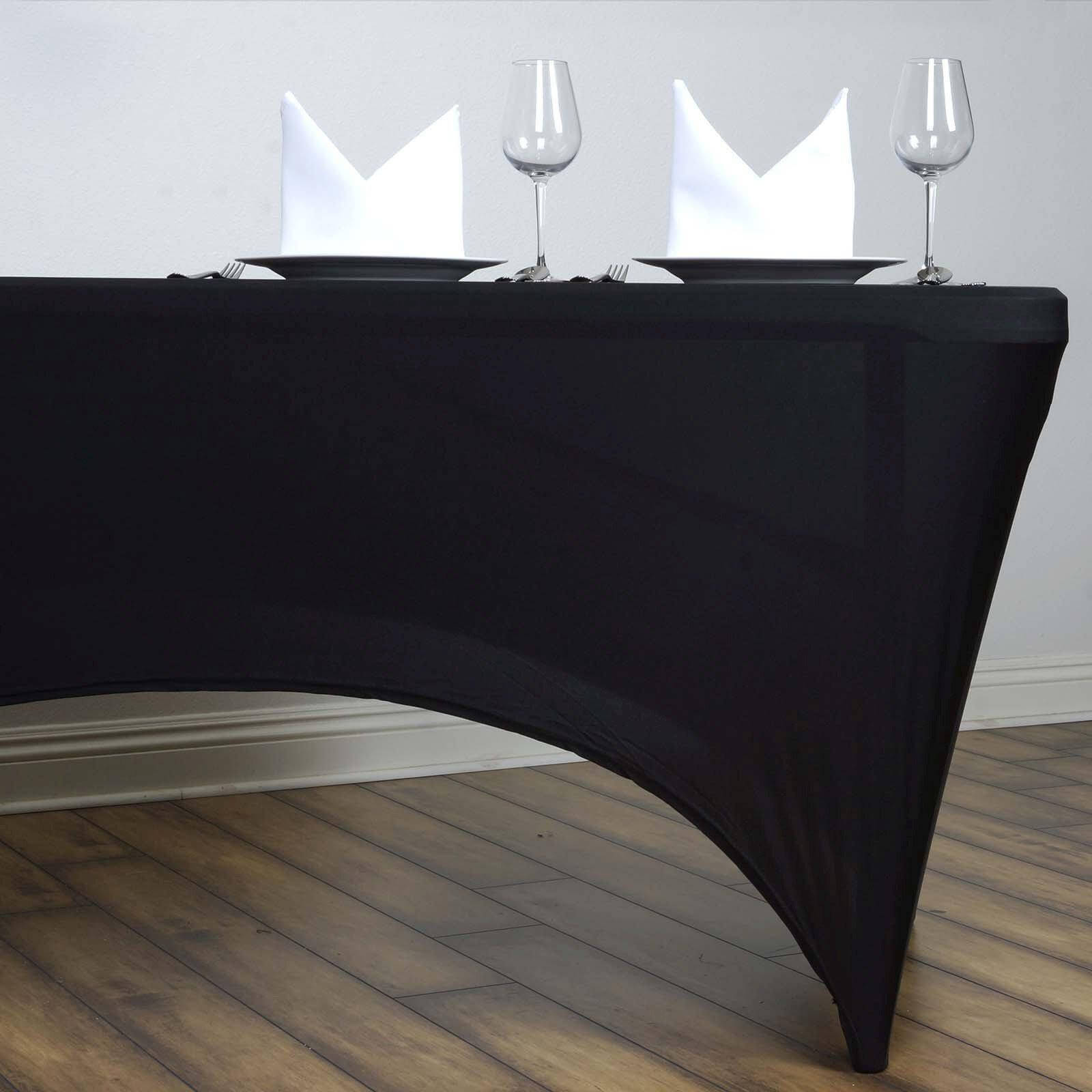 Stretch Spandex 6ft Rectangle Tablecloth Black - Durable Form-Fitting Table Cover for Events & Presentations