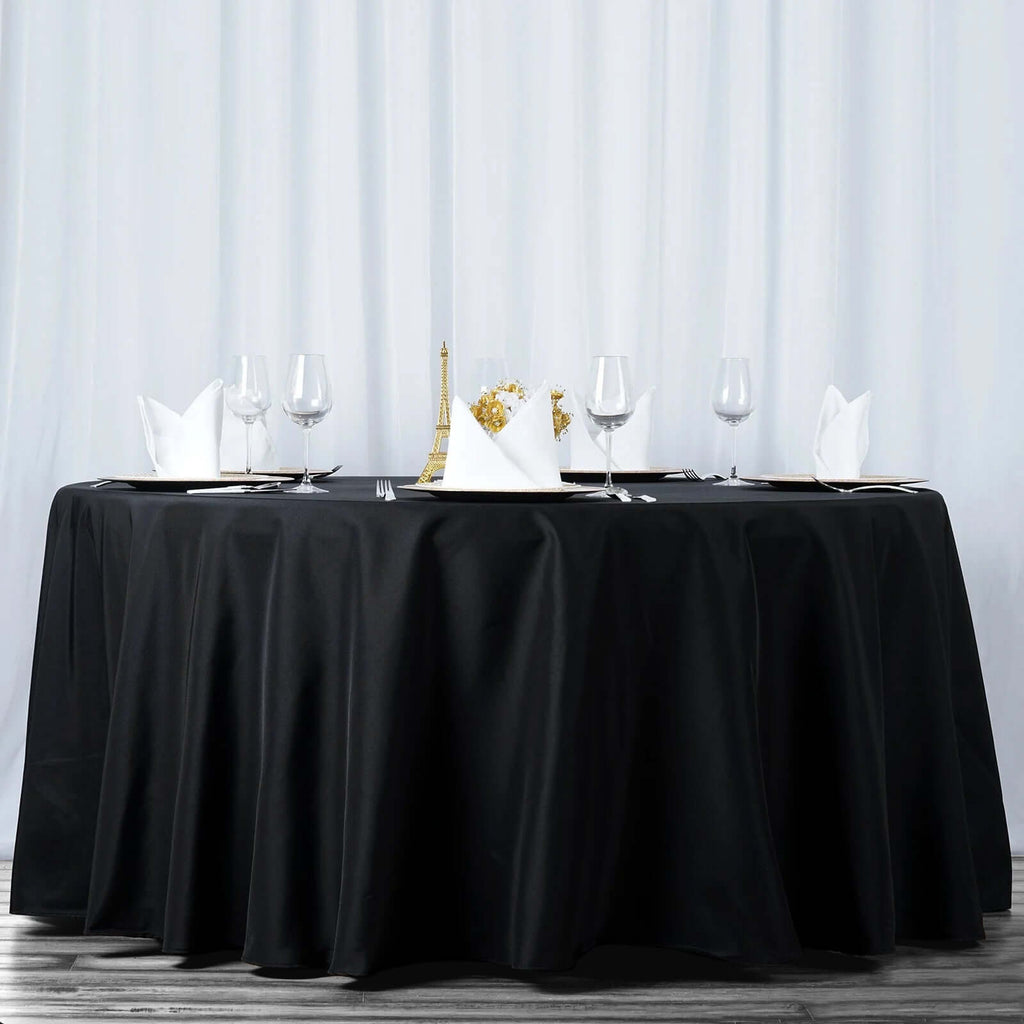 Premium Polyester 108" Round Tablecloth Black - Wrinkle-Resistant 220GSM Table Cover for Weddings & Events