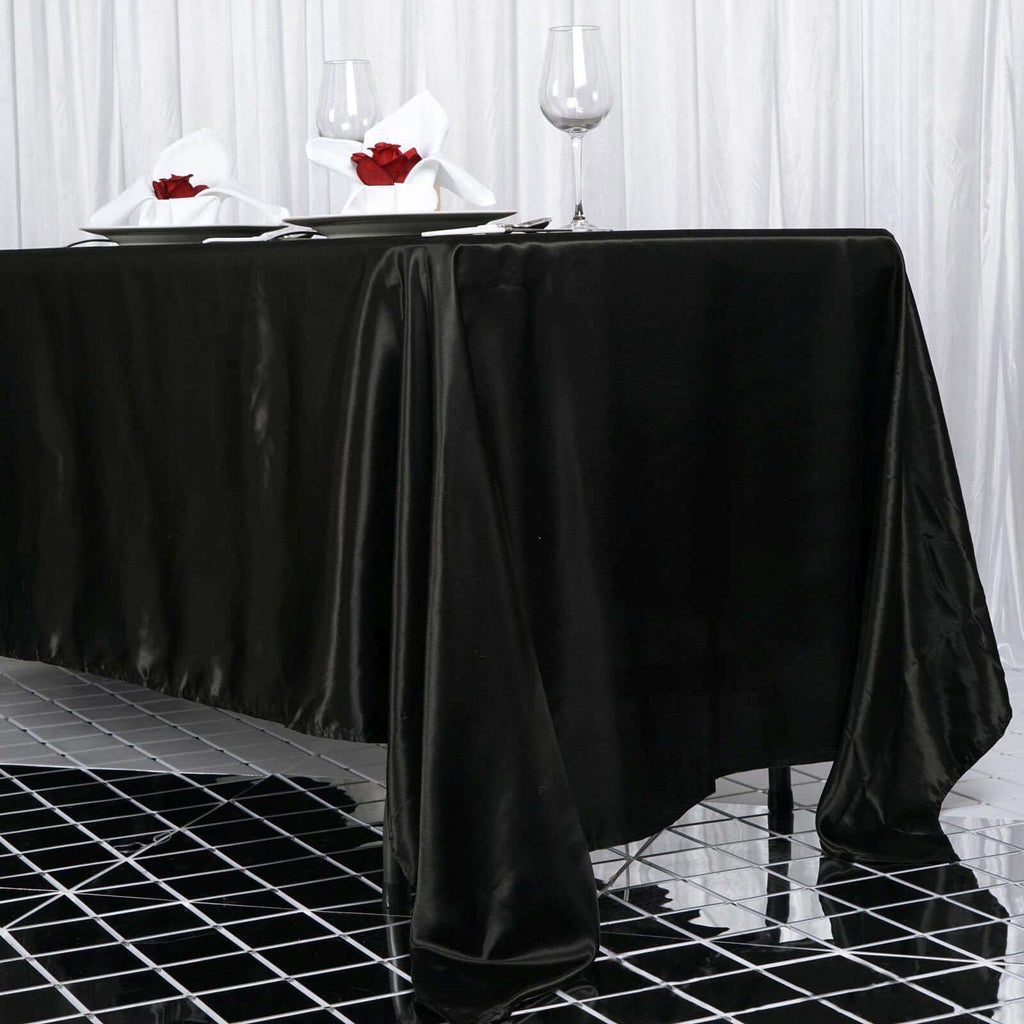 Satin Rectangular 72"x120" Tablecloth Black - Smooth & Easy to Maintain Table Cover