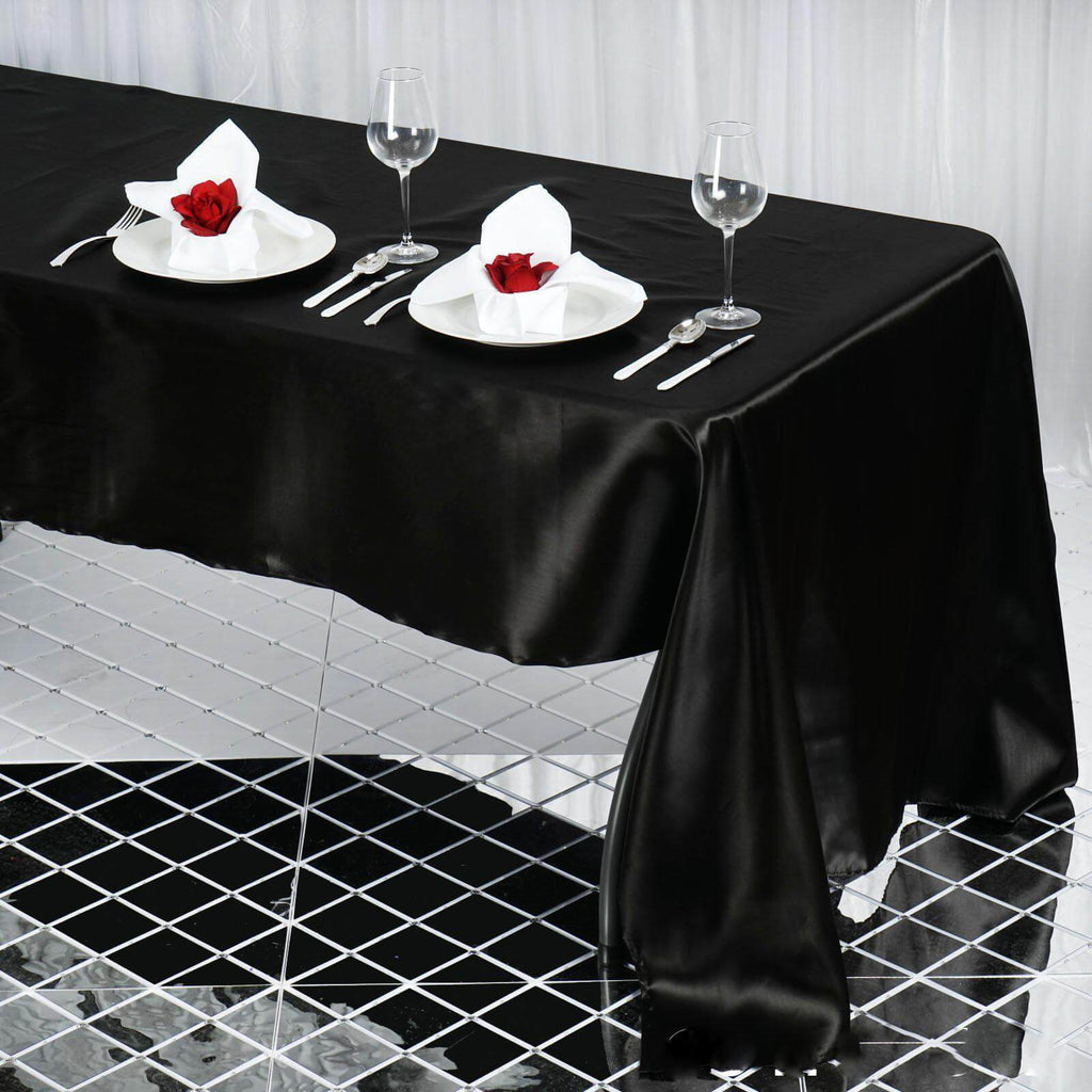 Satin Rectangular 60"x126" Tablecloth Black - Smooth and Lustrous Table Cover