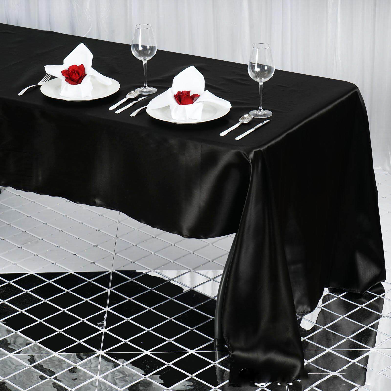 Satin Rectangular 60"x126" Tablecloth Black - Smooth and Lustrous Table Cover