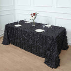 Taffeta 90"x132" Rectangle Tablecloth Black | 3D Leaf Petal Design Seamless Table Cover