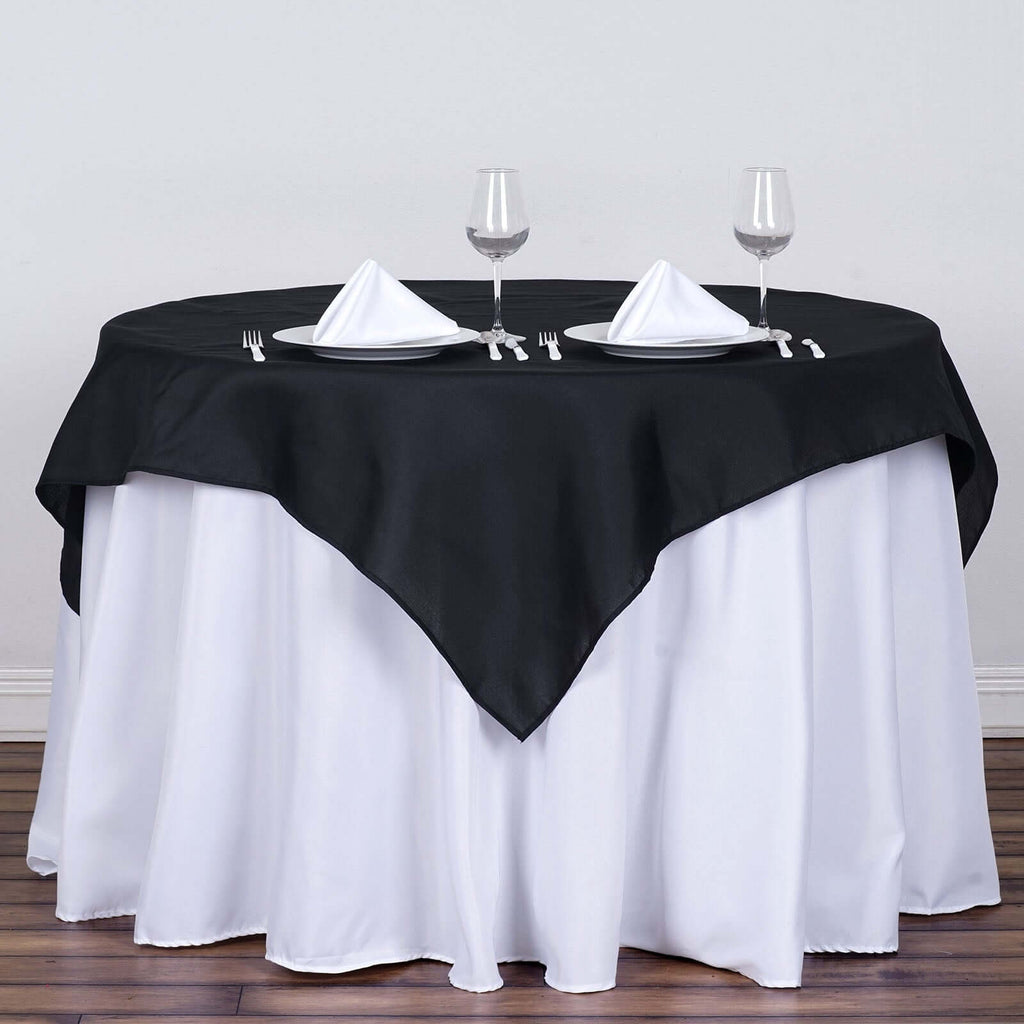 Polyester 54"x54" Table Overlay Square Tablecloth Black - Wrinkle-Resistant & Durable Table Cover for Events