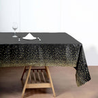 5-Pack Plastic Table Covers Black Rectangle with Gold Confetti Dots - Durable PVC Disposable Tablecloths for Events 54"x108"