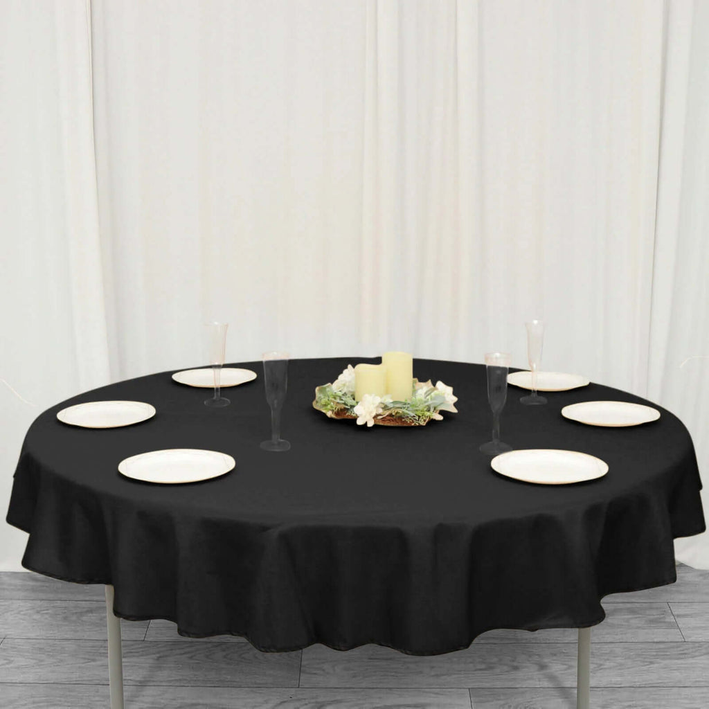 Premium Polyester 70" Round Tablecloth Black - Stain and Wrinkle-Resistant 220GSM Table Cover