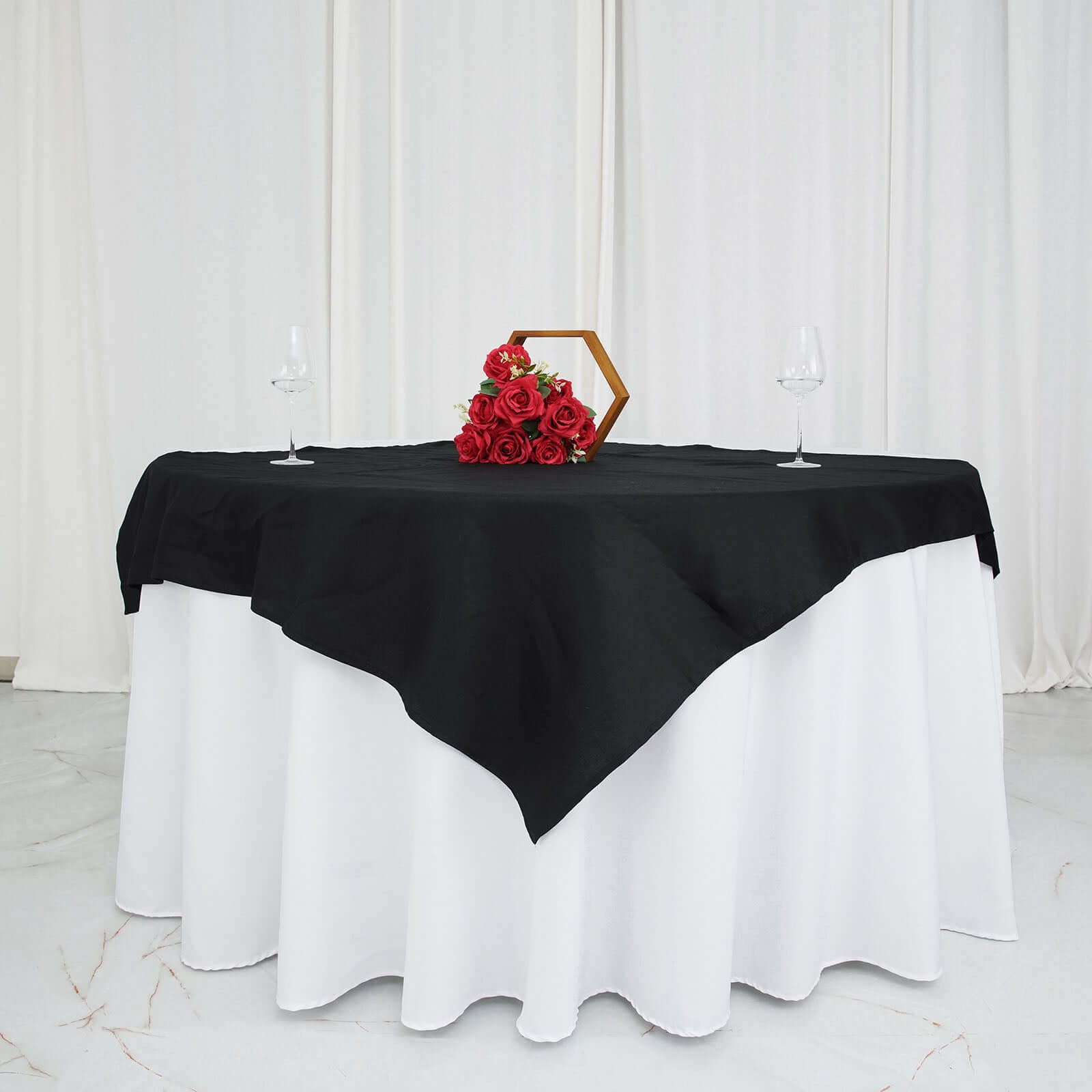 100% Cotton 54"x54" Table Overlay Square Tablecloth Black Linen - Soft & Breathable Fabric Table Topper