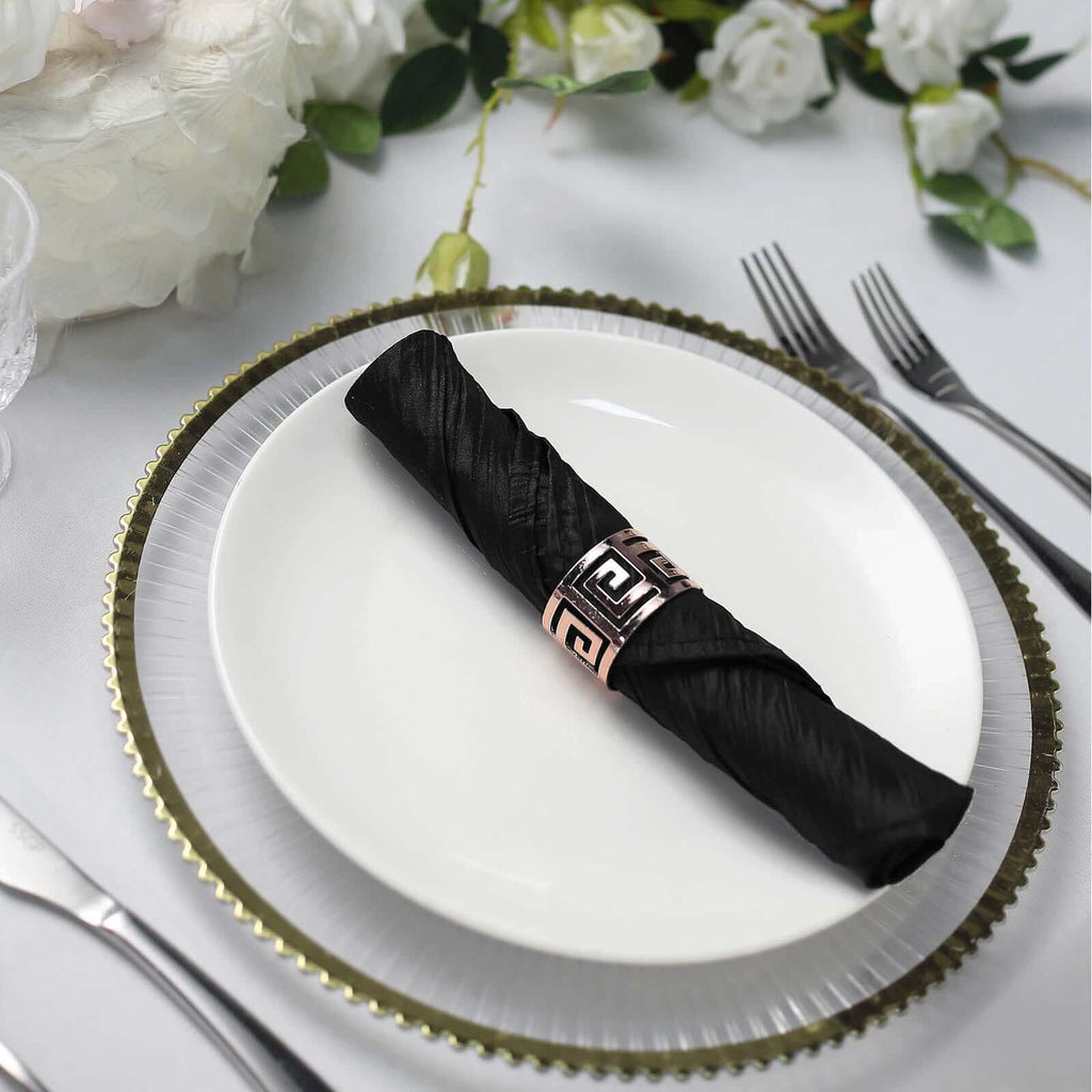 5 Pack Taffeta 20"x20" Napkins Black - Accordion Crinkle Dinner Napkins