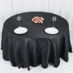 Taffeta 132" Round Tablecloth Black - Seamless Accordion Crinkle Design for Exquisite Occasions