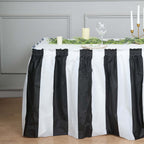 Plastic Table Skirt White/Black Stripe - Reliable Disposable Skirt for Parties 14ft 10 Mil