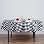 Polyester 90" Round Tablecloth White/Black - Checkered Buffalo Plaid Design for Casual Occasions