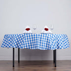 Polyester 90" Round Tablecloth White/Blue - Checkered Buffalo Plaid Table Cover