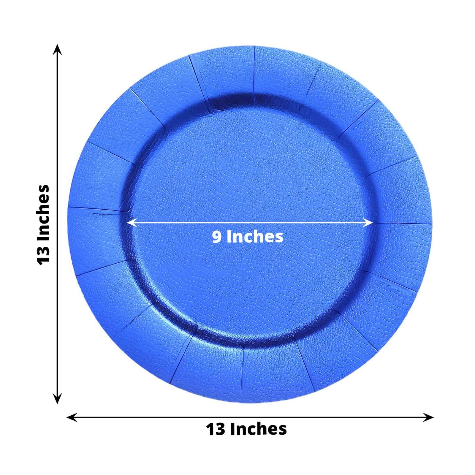 10-Pack Disposable Round Charger Plates in Royal Blue with Leathery Texture - Durable 1100GSM Cardboard Placemats 13"