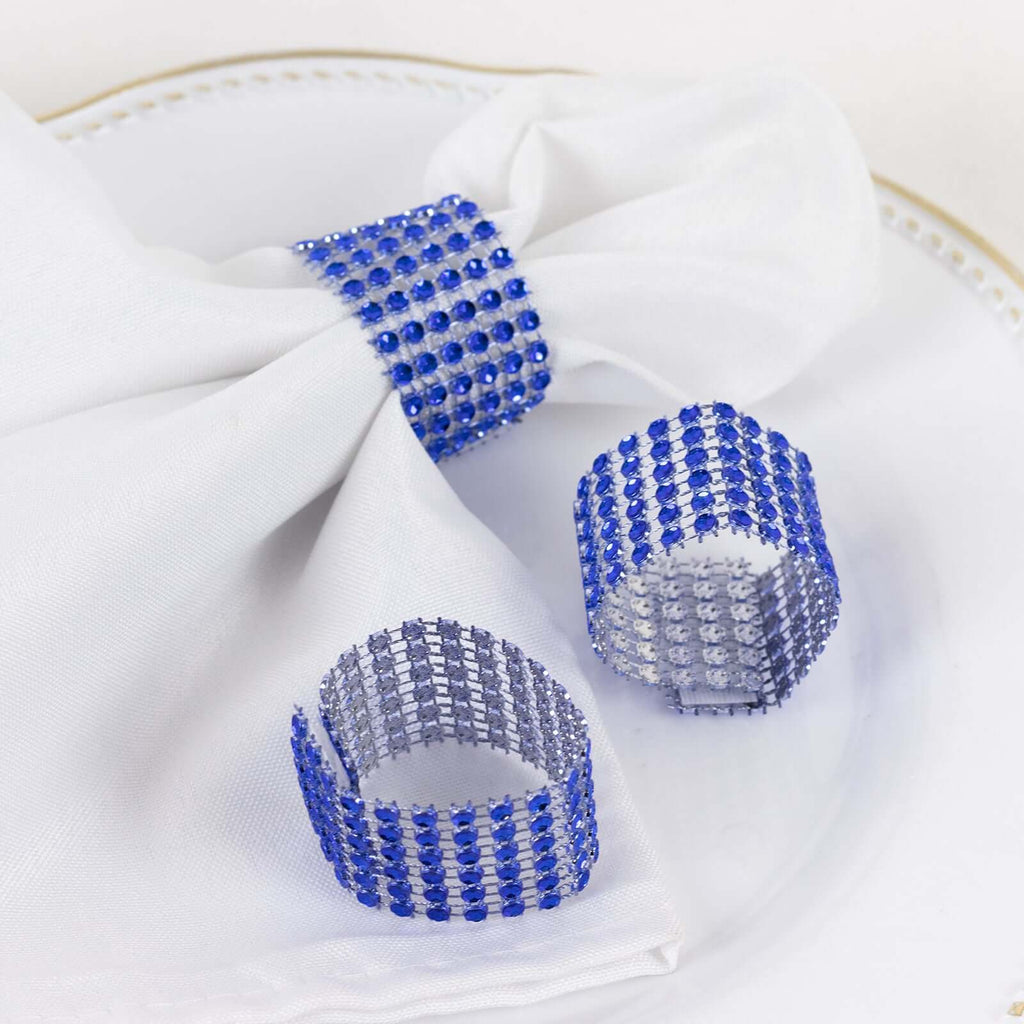 10 Pack Rhinestone Napkin Rings with Velcro Brooch Buckle Royal Blue - Stylish Design for Chair Sashes
