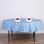 Polyester 70" Round Tablecloth White/Blue - Checkered Buffalo Plaid Table Cover