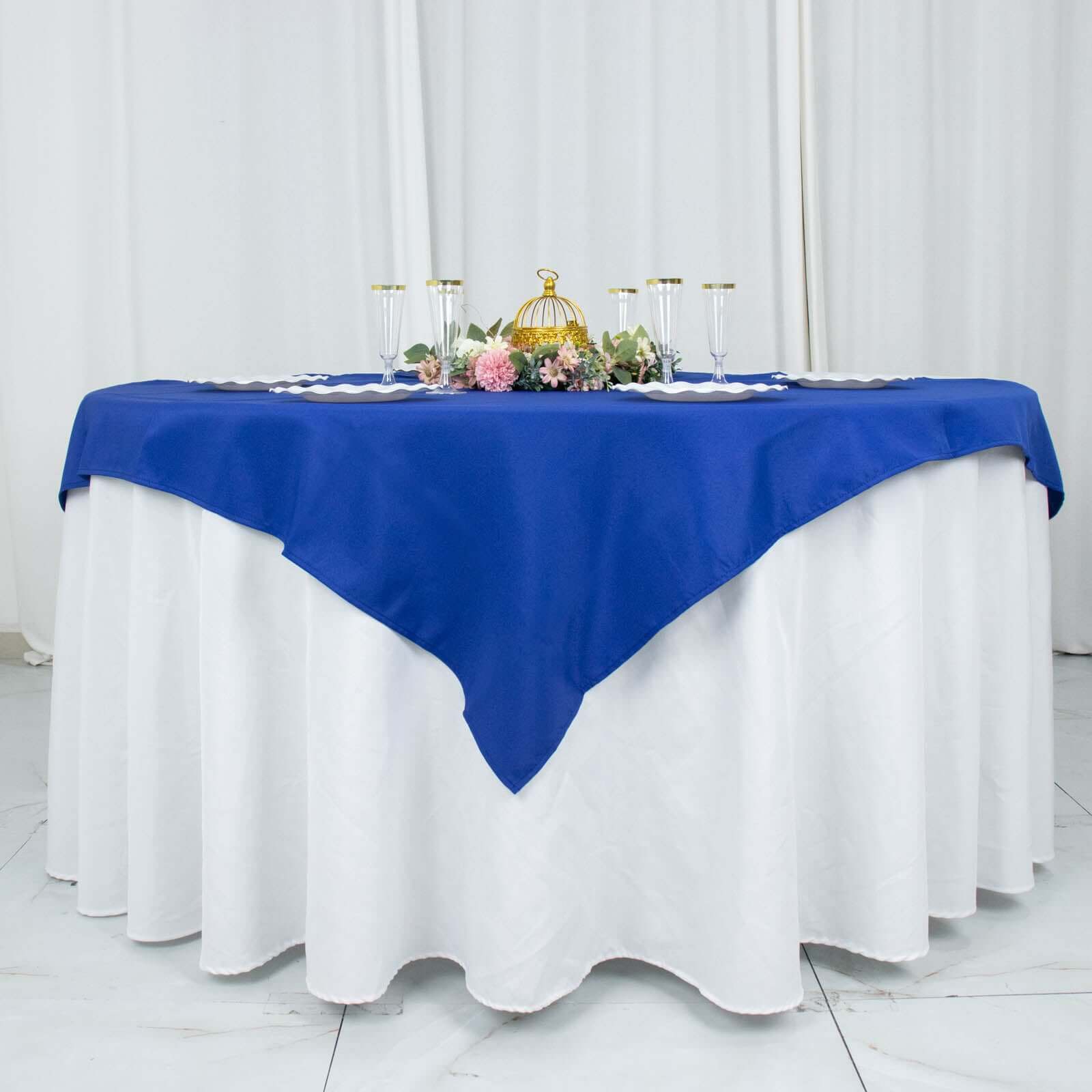 Premium Polyester 54"x54" Table Overlay Square Tablecloth Royal Blue - Stain and Wrinkle-Resistant 220GSM Table Topper