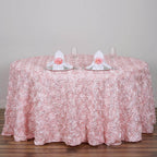 Satin 120" Round Tablecloth Blush - Grandiose 3D Rosette with Seamless Finish Table Cover