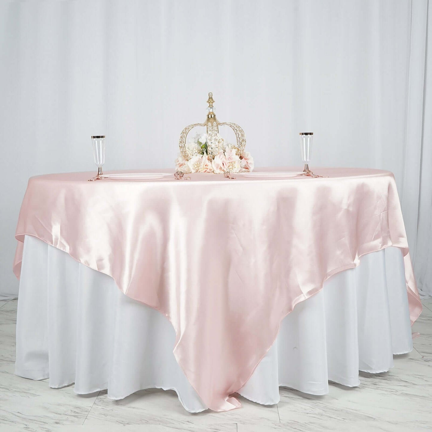 Satin 90"x90" Table Overlay Square Tablecloth Blush - Smooth Finish Table Topper