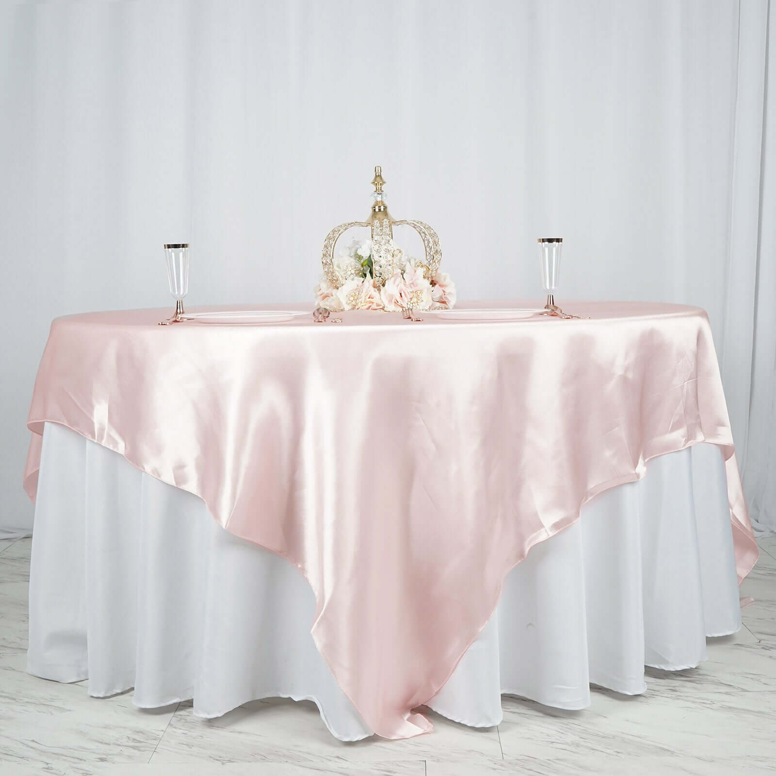 Satin 90"x90" Table Overlay Square Tablecloth Blush - Smooth Finish Table Topper