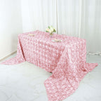 Satin 90"x156" Rectangle Tablecloth Blush - Grandiose 3D Rosette Table Cover with Seamless Finish