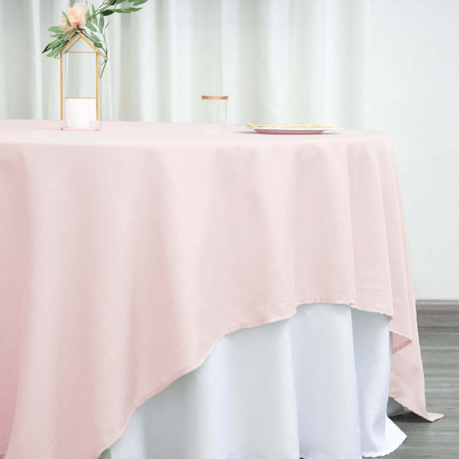 Polyester 90"x90" Table Overlay Square Tablecloth Blush - Wrinkle-Resistant & Durable Table Cover