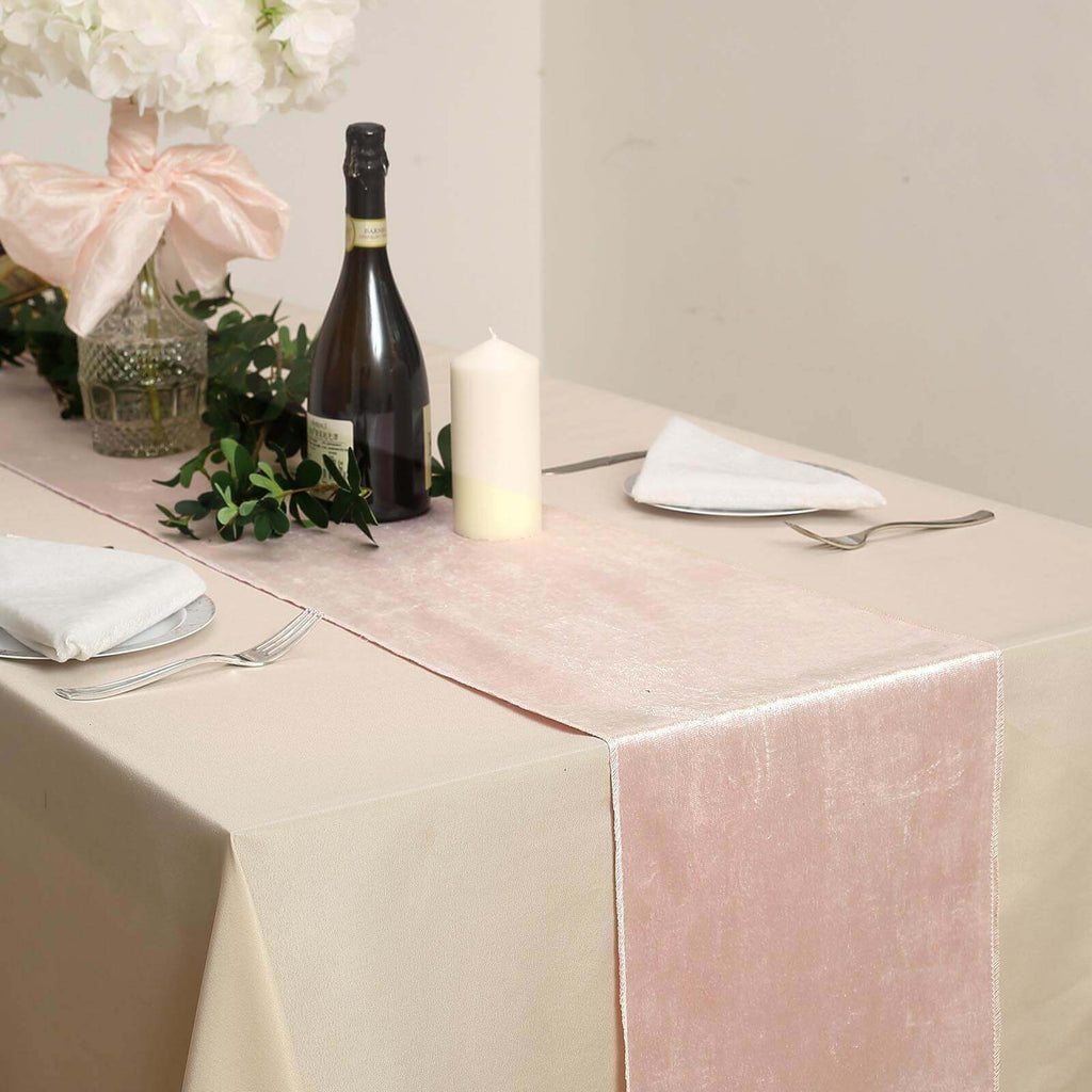 Premium Velvet 12"x108" Table Runner Blush - Sheen Finish Reusable Table Decor