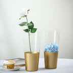 2-Pack Glass Bud Vases Cylinder Design Clear with Gold Accents - Stylish Flower Centerpieces for Events 12"