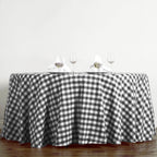 Polyester 120" Round Tablecloth White/Black Seamless - Checkered Buffalo Plaid Design for Stylish Celebrations