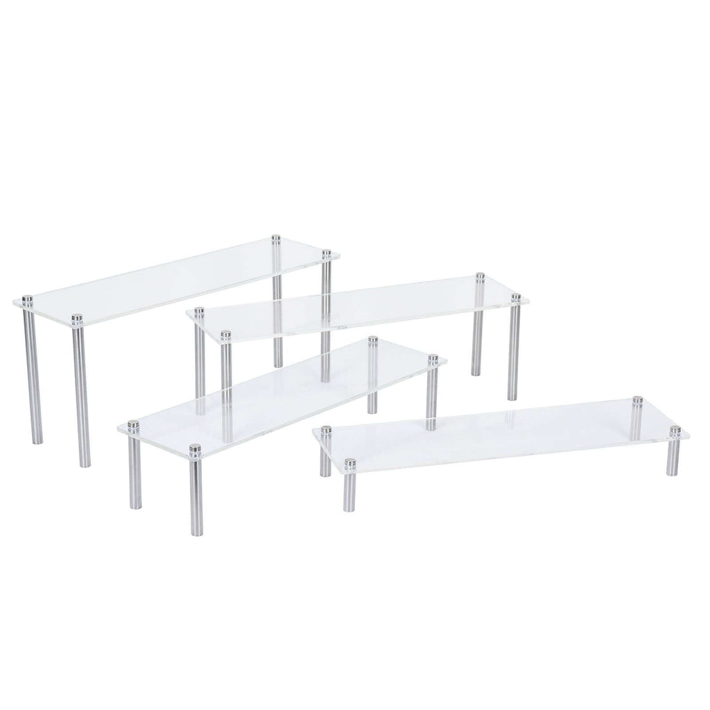 Set of 4 Premium Acrylic Dessert Display Stands Clear - Sleek Multi Level Buffet Riser Serving Tray Platter for Cupcakes Pastries & Appetizers