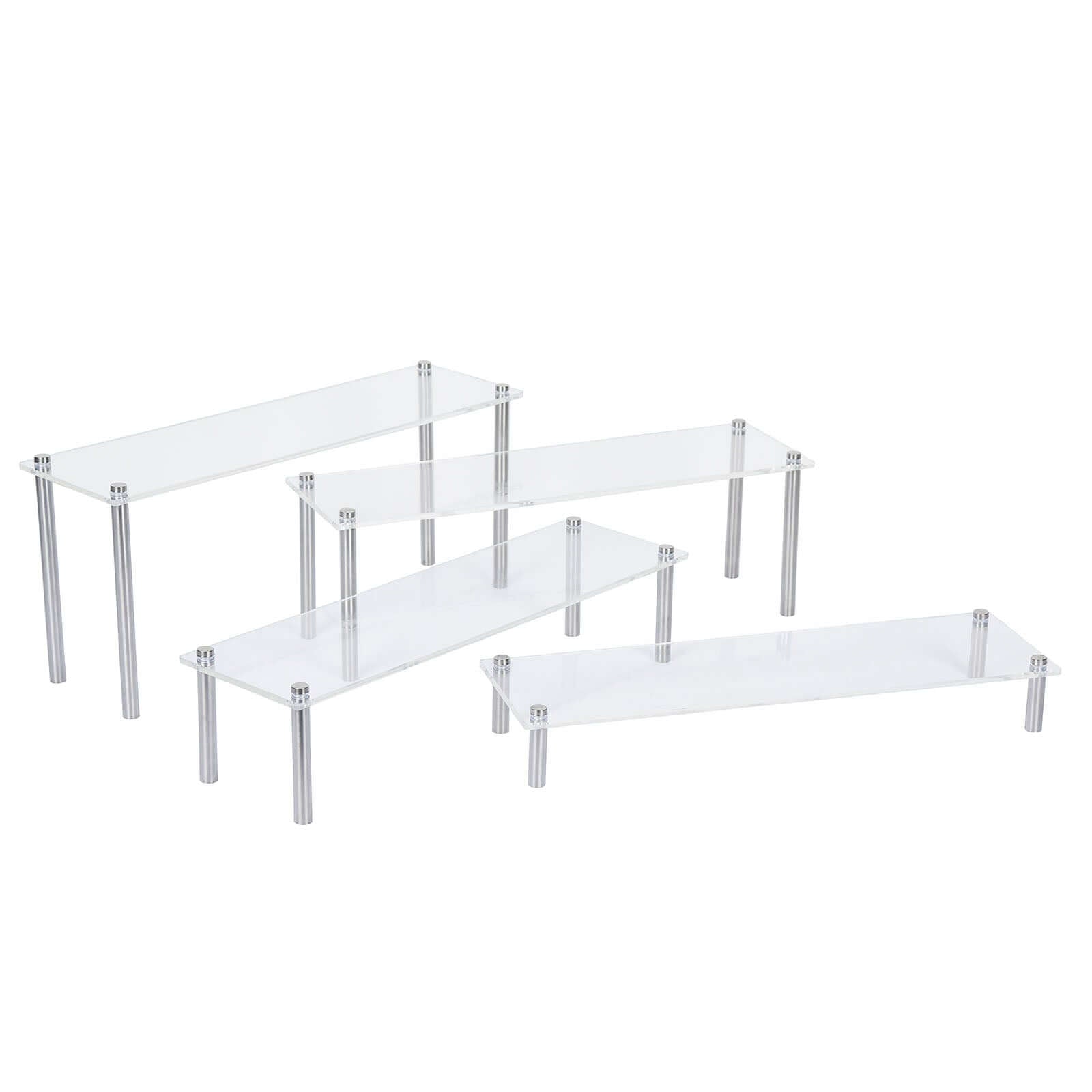 Set of 4 Premium Acrylic Dessert Display Stands Clear - Sleek Multi Level Buffet Riser Serving Tray Platter for Cupcakes Pastries & Appetizers