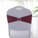 5 Pack Stretch Spandex Chair Sashes Burgundy - Reusable Chair Bands with Silver Diamond Ring Slide Buckle 5"x14"